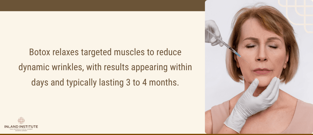 Botox injection that relaxes targeted muscles to reduce dynamic wrinkles