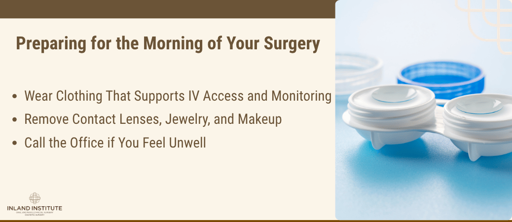 Contact lens case, a reminder to remove lenses, jewelry, and makeup the morning of surgery