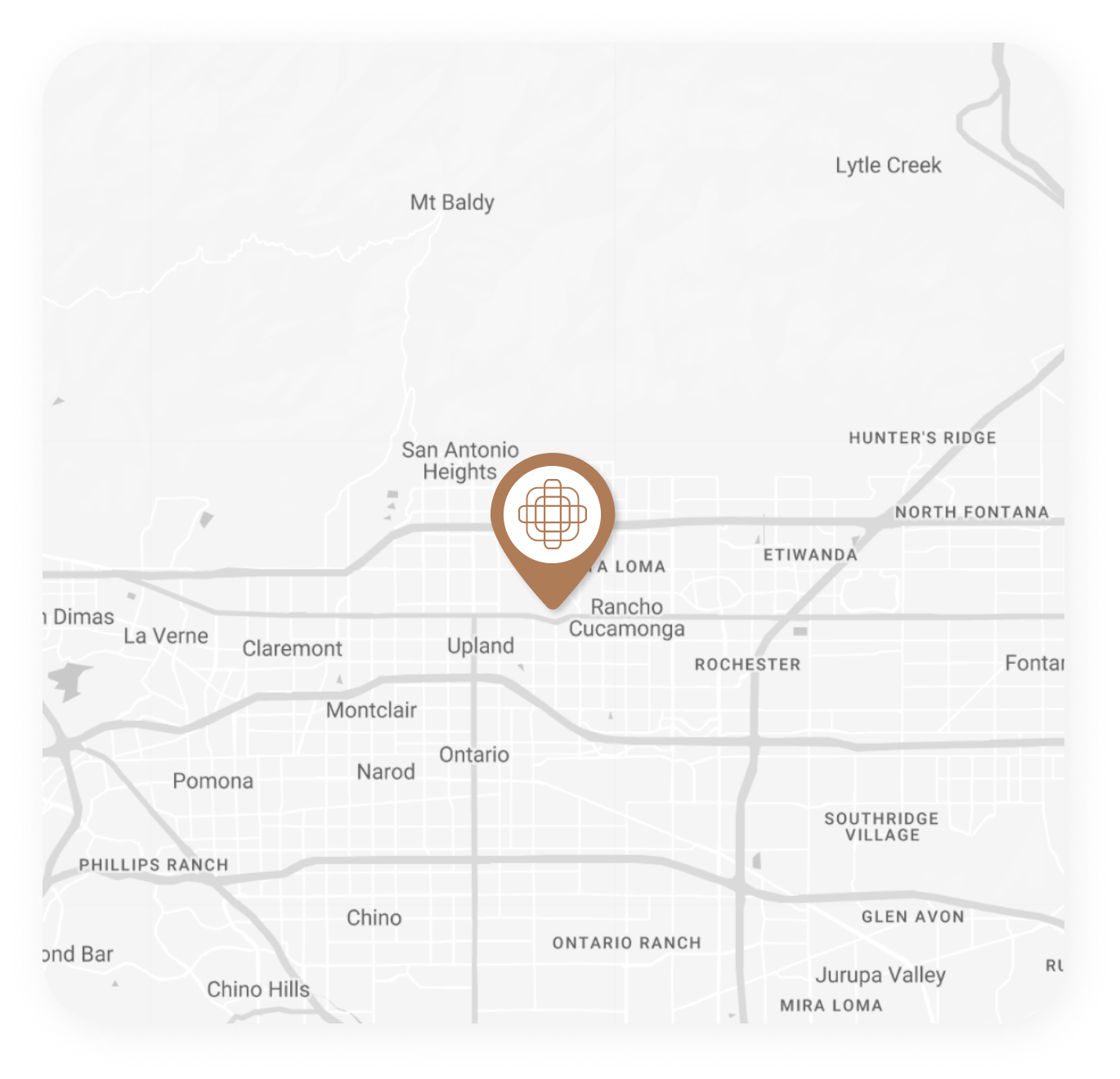 Map marking the Inland Institute location in Upland, CA