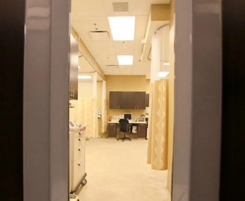 Doorway view into the clinical area