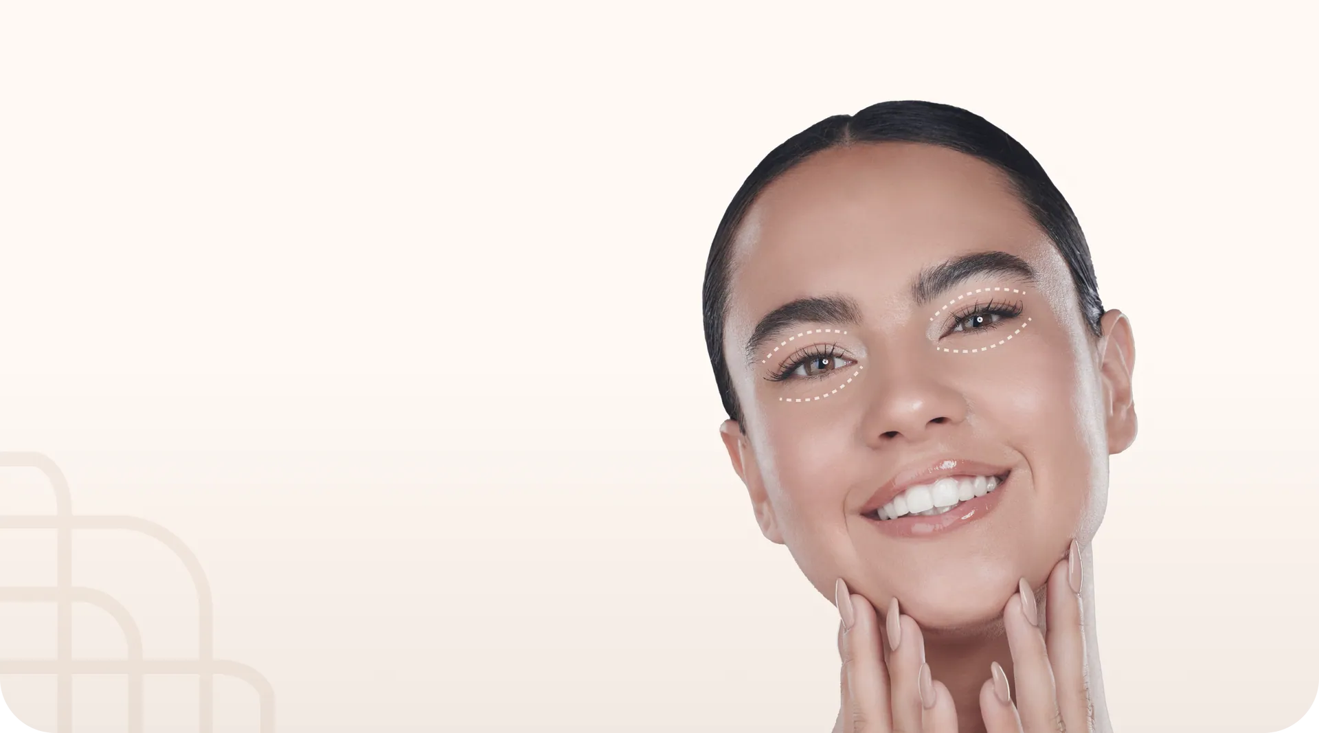 Smiling woman with bright eyes, eyelid and brow lift