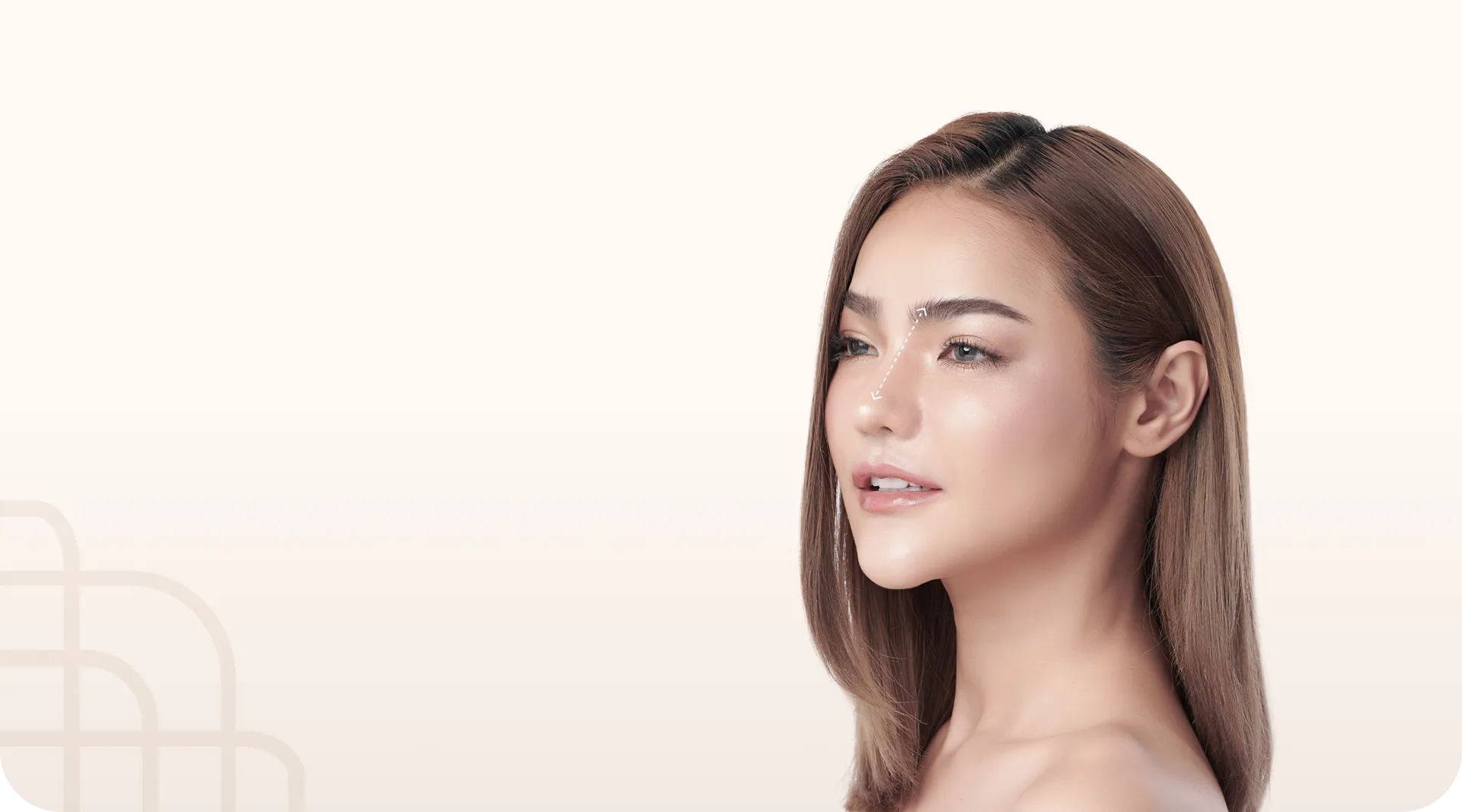 Woman in three-quarter profile, nose reshaping (rhinoplasty)